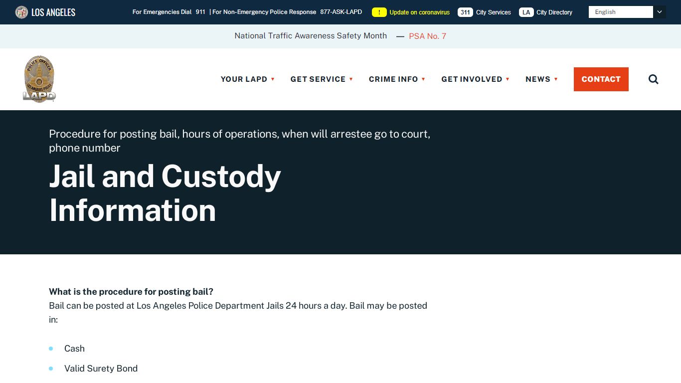 Jail and Custody Information - LAPD Online